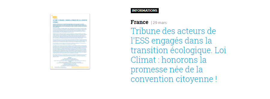 Tribune des acteurs de l'ESS engagés dans la transition écologique | ESS France