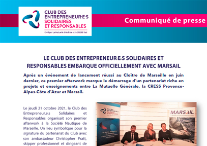 Le Club des Entrepreneur.e.s Solidaires et Responsables embarque officiellement avec Marsail