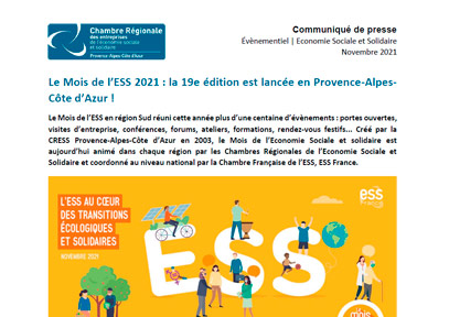 Le Mois de l’ESS 2021 : la 19e édition est lancée en Provence-Alpes-Côte d’Azur !