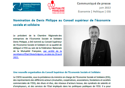 Nomination de Denis Philippe au Conseil supérieur de l’économie sociale et solidaire