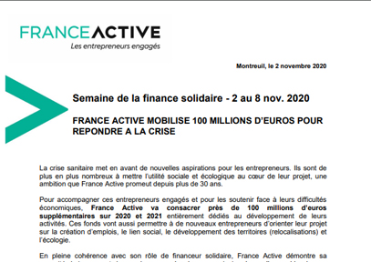 France Active mobilise 100 millions d’euros pour répondre à la crise