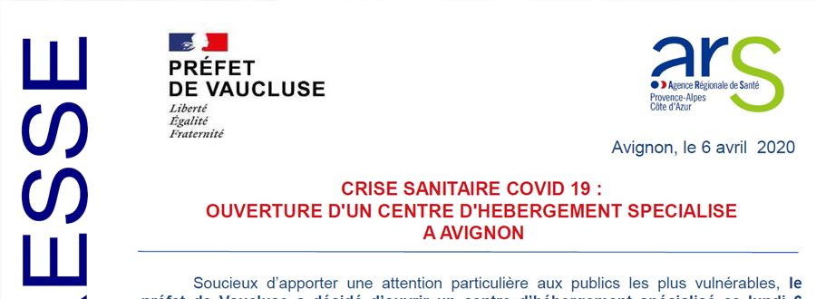 Crise sanitaire covid 19 | Ouverture d'un centre d'hébergement spécialisé à Avignon