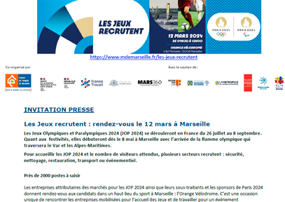 Les Jeux recrutent : rendez-vous le 12 mars à Marseille