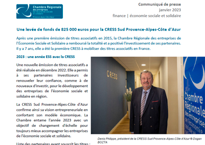 Une levée de fonds de 825 000 euros pour la CRESS Sud Provence-Alpes-Côte d’Azur