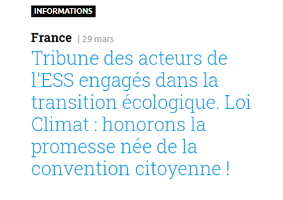 Tribune des acteurs de l'ESS engagés dans la transition écologique | ESS France